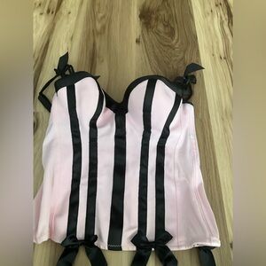 Y2K Morbid Threads 34C Black Pink Corset Garters Boned Mall Bows Hot Topic